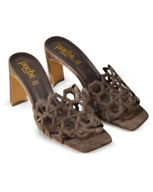 Poche Paris Cut-Out Block-Heel Sandals - Brown