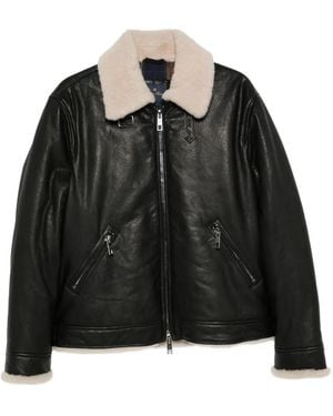 Brooks Brothers Shearling-Trim Leather Jacket - Black