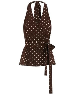 P.A.R.O.S.H. Polka-Dot Tie Top - Brown