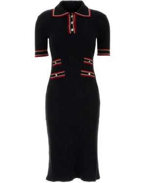 Alessandra Rich Ribbed-Knit Polo-Neck Midi Dress - Black