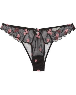 Fleur du Mal Embroidery Scallop-Edge Thong - Grey