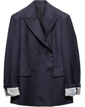 Prada Double Breasted Wool Jacket - Blue