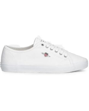 GANT Logo-Embroidered Lace-Up Trainers - White