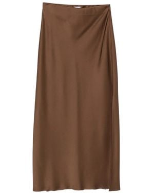 Brunello Cucinelli Satin-Finish Slit Maxi Skirt - Brown