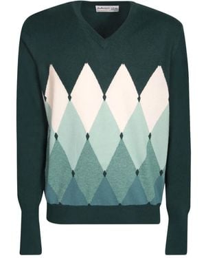 Ballantyne Argyle-Pattern V-Neck Sweater - Green