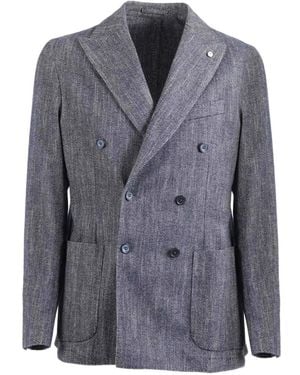 L.B.M. 1911 Herringbone Double-Breasted Blazer - Grey