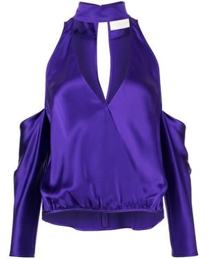 Michelle Mason Cut-Out Silk Blouse - Blue