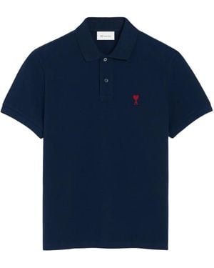 Ami Paris De Coeur Organic-Cotton Polo Shirt - Blue