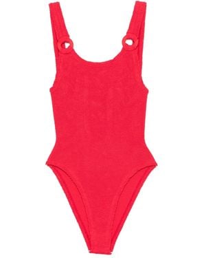 Hunza G Domino Hoop-Detail Swimsuit - Red