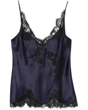 Carine Gilson Slip dress con cuello en V y detalle de encaje - Azul
