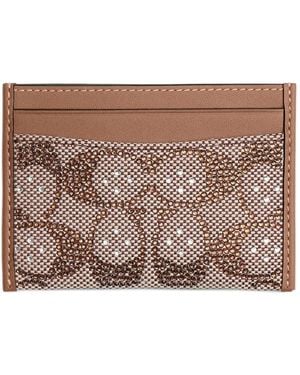 COACH Portacarte Essential Con Cristalli Jacquard - Marrone