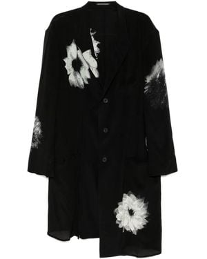 Yohji Yamamoto Jack Met Bloemenprint En Split - Zwart
