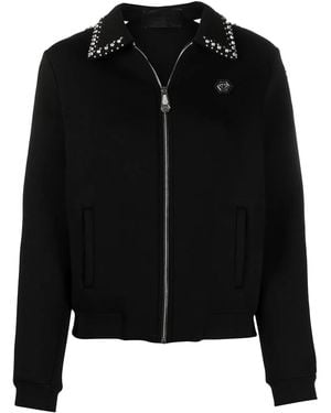Philipp Plein Logo Zipped Bomber Jacket - Black