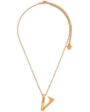 Versace V-Pendant Necklace - Metallic