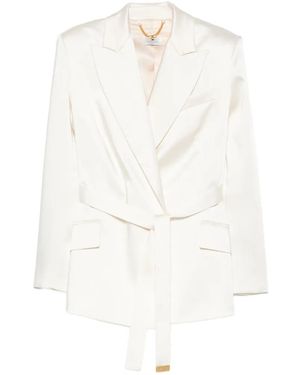 Elisabetta Franchi Stretch Satin Jacket With Belt - White