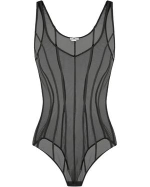 Elisabetta Franchi Micro-Mesh Tulle Bodysuit - Grey