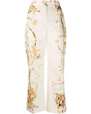 Alberta Ferretti High-Waist Floral Print Pants - Natural