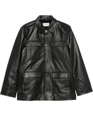 St. Agni Flap-Pocket Leather Jacket - Black