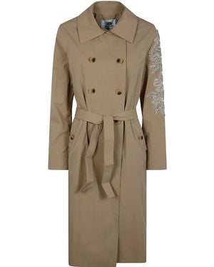 Blugirl Blumarine Floral-Appliqué Trench Coat - Natural