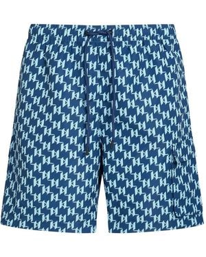 KARL LAGERFELD Monogram-Pattern Swim Shorts - Blue