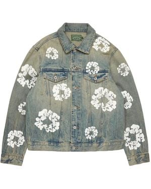 DENIM TEARS Wreath Floral-Print Button-Up Denim Jacket - Green