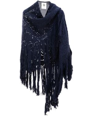 Chiara Is Scialle Coperta Peonia Crochet-Knit Fringed Shawl - Blue