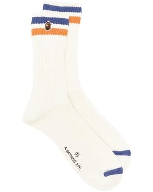 A Bathing Ape Ape Head Striped Socks - White