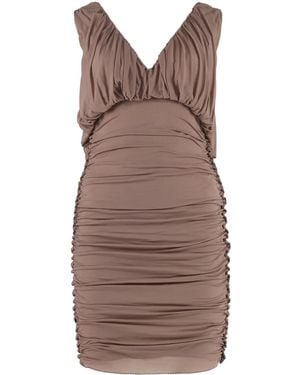 Saint Laurent Ruched V-Neck Minidress - Purple