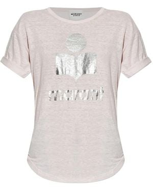 Isabel Marant Logo-Print Linen Top - White