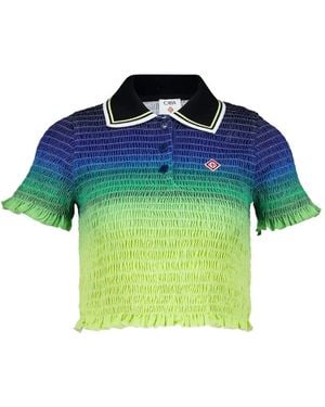 CASABLANCA Shirred Polo Top - Blue