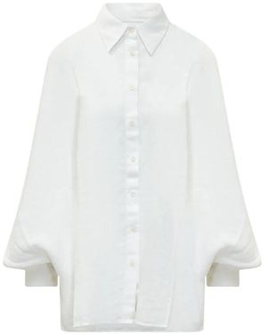 SOSUE Balloon-Sleeve Blouse - White