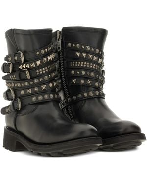 Ash Buckle-Strap Studded Boots - Black