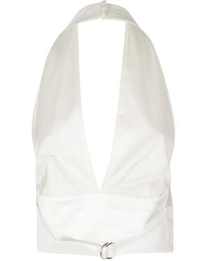 ANDAMANE Sandra Avorio Halterneck Belted Top - White