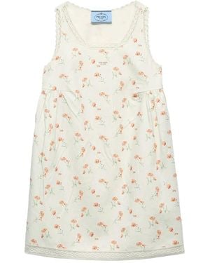 Prada Linnen Jurk Met Bloemenprint - Naturel