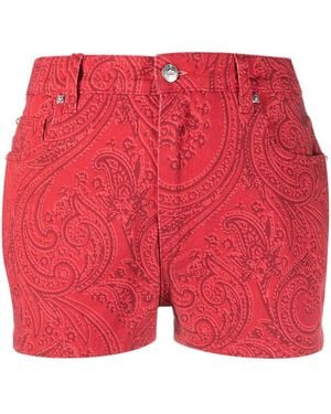 Etro Paisley Denim Shorts - Red