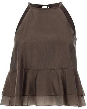 Kaos Ruffled Tie-Fastening Top - Brown