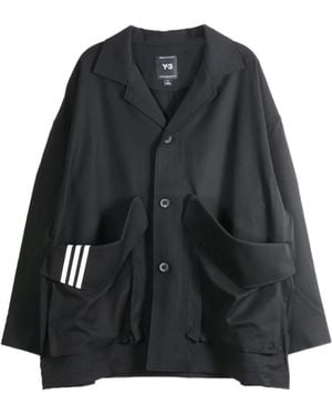 Y-3 Chore Oversized Logo-Patch Coat - Black