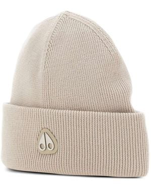 Moose Knuckles Logo-Plaque Ribbed Beanie - Natural
