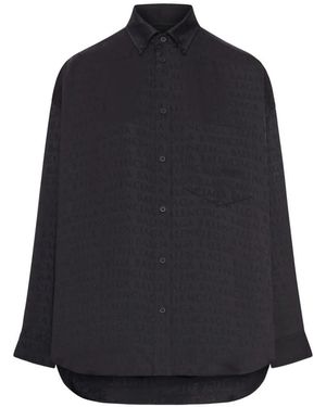 Balenciaga Fluid Viscose Shirt With Allover Tone-On-Tone Logo - Blue