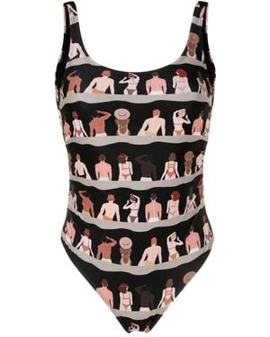 Amir Slama Graphic-Print One-Piece Swimsuit - Black