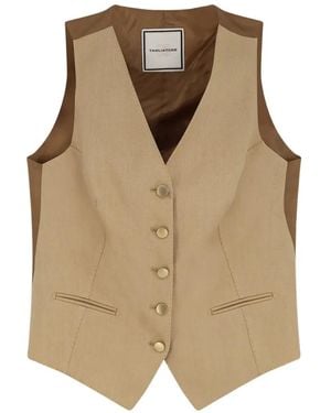 Tagliatore V-Neck Linen Vest - Natural