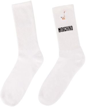 Moschino Embroidered-Logo Socks - White