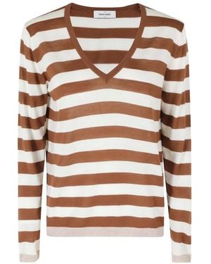 Gran Sasso Striped V-Neck Jumper - Brown