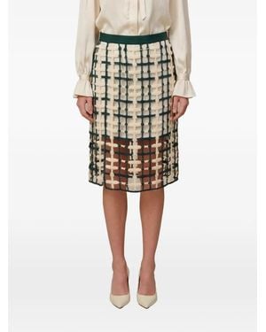 SUTTON NEW YORK Check-Pattern Mesh Midi Skirt - Natural