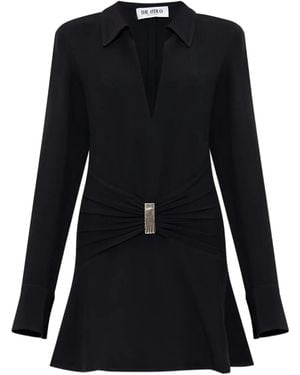 The Attico Gathered-Detail Collared Dress - Black