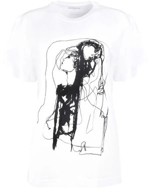 Askthedust Couple Line-Drawing Cotton T-Shirt - White