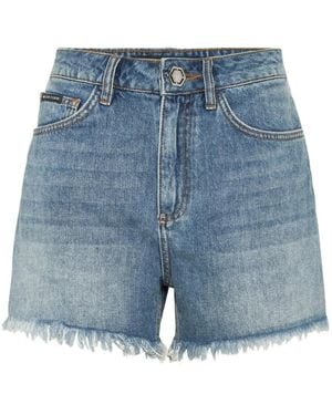 Philipp Plein Logo-Embroidered Denim Shorts - Blue