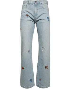 CASABLANCA Jeans A Gamba Ampia Con Ricamo - Blu