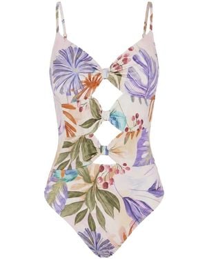 Gottex Floral-Print Cutout Swimsuit - White