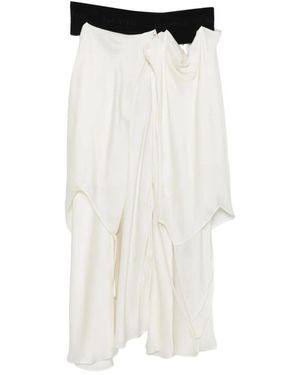 ALAINPAUL Draped Logo-Waistband Asymmetric Midi Skirt - White